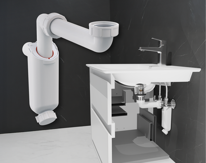 Prostorově úsporný umyvadlový sifon pro rekonstrukce i novostavby